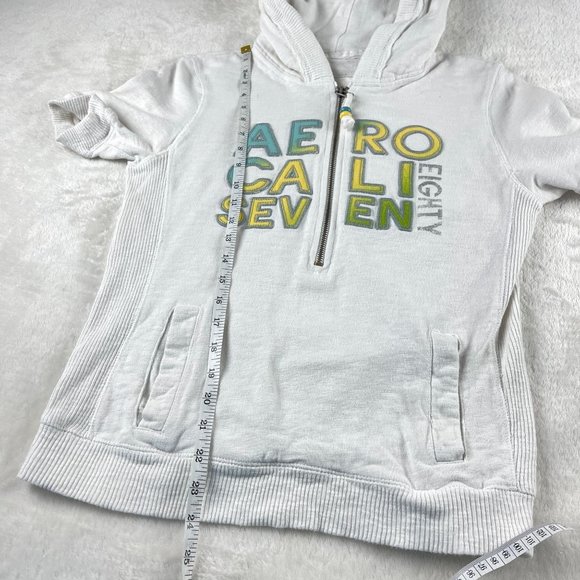 Aeropostale‎ Y2K Short Sleeve Hoodie Sweatshirt Womens Sz M White Half Zip Vtg - Picture 7 of 13